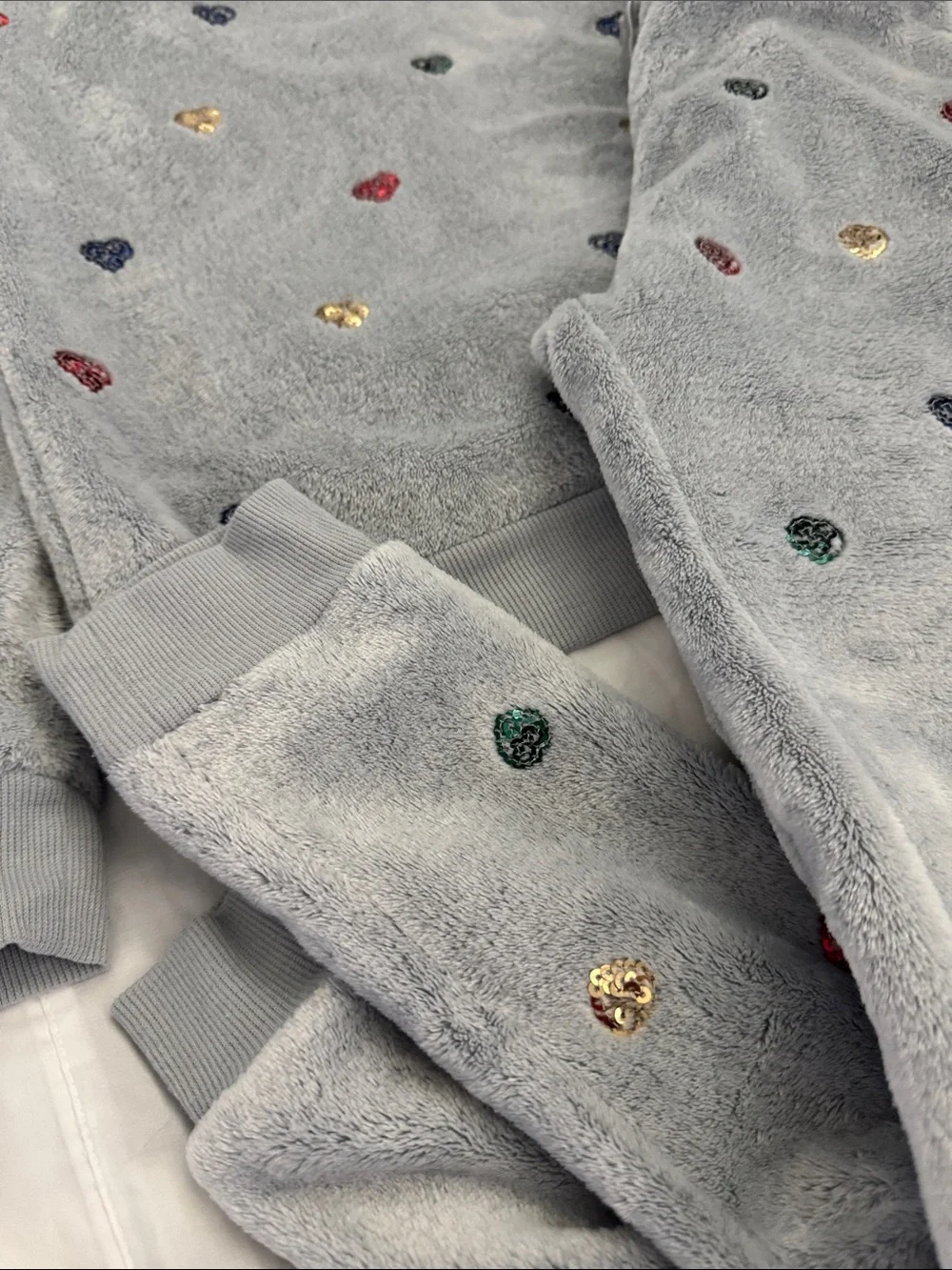 Gray Plush Heart Sequin Loungewear Set